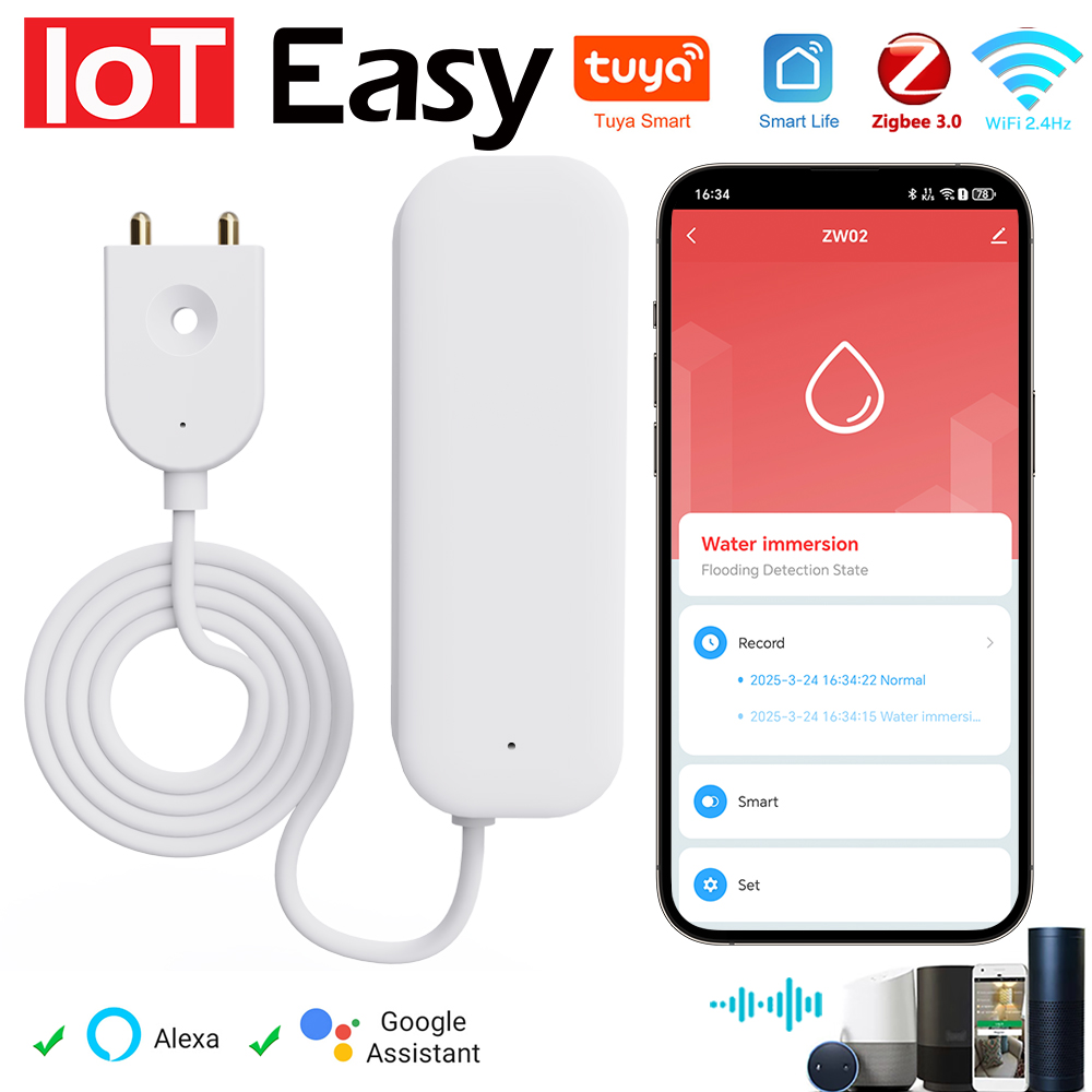 Tuya WiFi زيجبي استشعار المياه - مراجعة Wifi Water Leak Detector وسعره